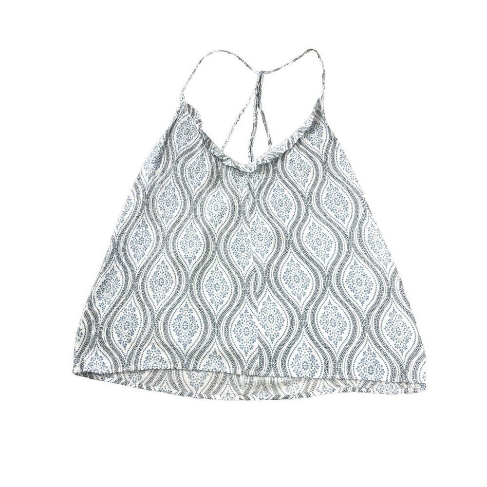 Lovestitch Baby Blue and White Geometric Sleeveless Boho Women' Shirt